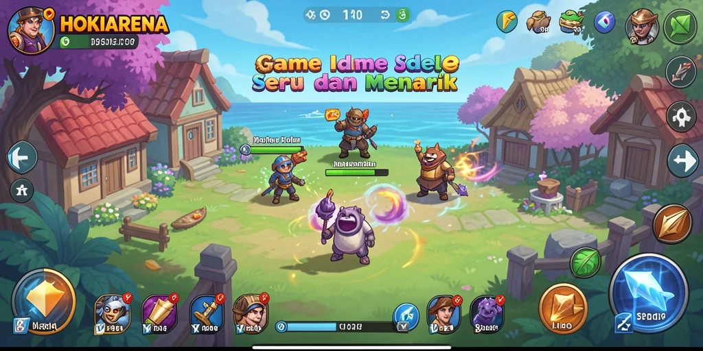 Tampilan gameplay HOKIARENA dengan karakter yang menarik dan misi seru.