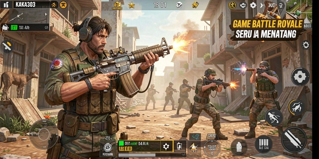 Tampilan gameplay seru di KAKA303 dengan pertempuran Battle Royale.